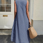 Loose Plaid A-Line Sleeveless Maxi Dress
