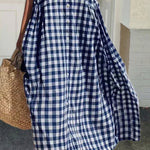 Loose Plaid A-Line Sleeveless Maxi Dress