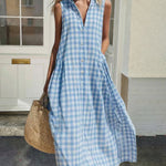 Loose Plaid A-Line Sleeveless Maxi Dress