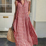 Loose Plaid A-Line Sleeveless Maxi Dress