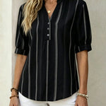Breathable Vertical Striped Casual Blouse