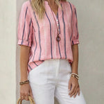 Breathable Vertical Striped Casual Blouse