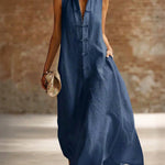 Flowy Sleeveless Frog Button Maxi Dress