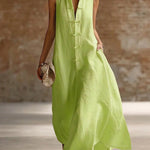 Flowy Sleeveless Frog Button Maxi Dress