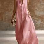 Flowy Sleeveless Frog Button Maxi Dress