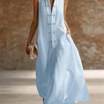 Flowy Sleeveless Frog Button Maxi Dress