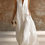 Flowy Sleeveless Frog Button Maxi Dress