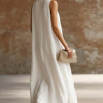Flowy Sleeveless Frog Button Maxi Dress