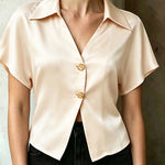 Elegant Solid Color Satin Crop Blouse