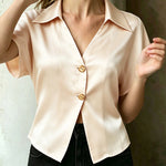 Elegant Solid Color Satin Crop Blouse