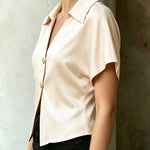 Elegant Solid Color Satin Crop Blouse