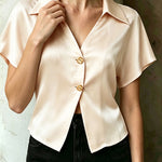 Elegant Solid Color Satin Crop Blouse