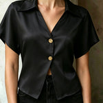 Elegant Solid Color Satin Crop Blouse