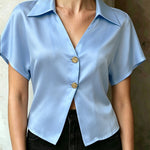 Elegant Solid Color Satin Crop Blouse