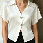 Elegant Solid Color Satin Crop Blouse