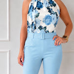 Modern Commuter Floral Halterneck Matching Set (Belt Included)