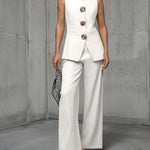 Elegant Gold Floral Button Suit Vest Pants Set
