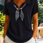 Urban Casual Lightweight Knit Top With Neck Tie