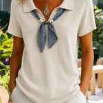 Urban Casual Lightweight Knit Top With Neck Tie