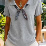 Urban Casual Lightweight Knit Top With Neck Tie