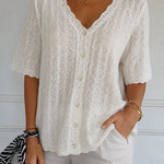 Breathable Casual V-Neck Crochet Blouse