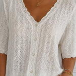 Breathable Casual V-Neck Crochet Blouse