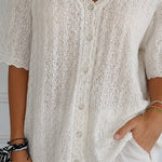 Breathable Casual V-Neck Crochet Blouse