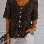 Breathable Casual V-Neck Crochet Blouse