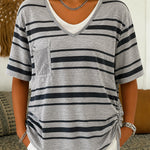 Lightweight Breathable Stripe Fake 2-Piece T-shirt