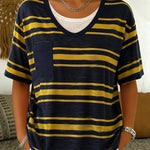 Lightweight Breathable Stripe Fake 2-Piece T-shirt