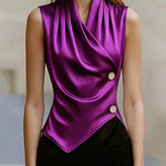 Business Casual Sleeveless Wrap Front Blouse