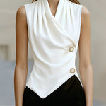Business Casual Sleeveless Wrap Front Blouse