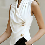 Business Casual Sleeveless Wrap Front Blouse