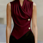 Business Casual Sleeveless Wrap Front Blouse