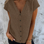 Resort Openwork Knit Short Sleeve Blouse
