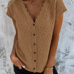 Resort Openwork Knit Short Sleeve Blouse