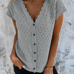 Resort Openwork Knit Short Sleeve Blouse