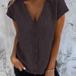 Resort Openwork Knit Short Sleeve Blouse