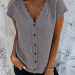 Resort Openwork Knit Short Sleeve Blouse