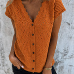 Resort Openwork Knit Short Sleeve Blouse