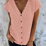 Resort Openwork Knit Short Sleeve Blouse
