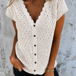 Resort Openwork Knit Short Sleeve Blouse