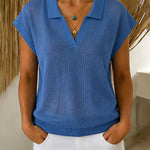 Classic Polo Collar Short Sleeve Knit Top