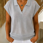 Classic Polo Collar Short Sleeve Knit Top