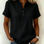 Summer Casual Contrast Stitched Henley Top