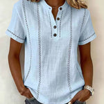 Summer Casual Contrast Stitched Henley Top