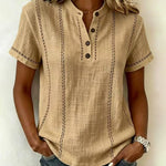 Summer Casual Contrast Stitched Henley Top