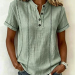 Summer Casual Contrast Stitched Henley Top