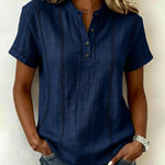 Summer Casual Contrast Stitched Henley Top