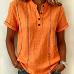 Summer Casual Contrast Stitched Henley Top